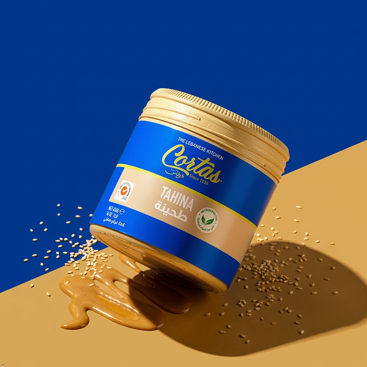 Cortas Premium Lebanese Tahini 1 LB, All Natural Sesame Paste Cortas