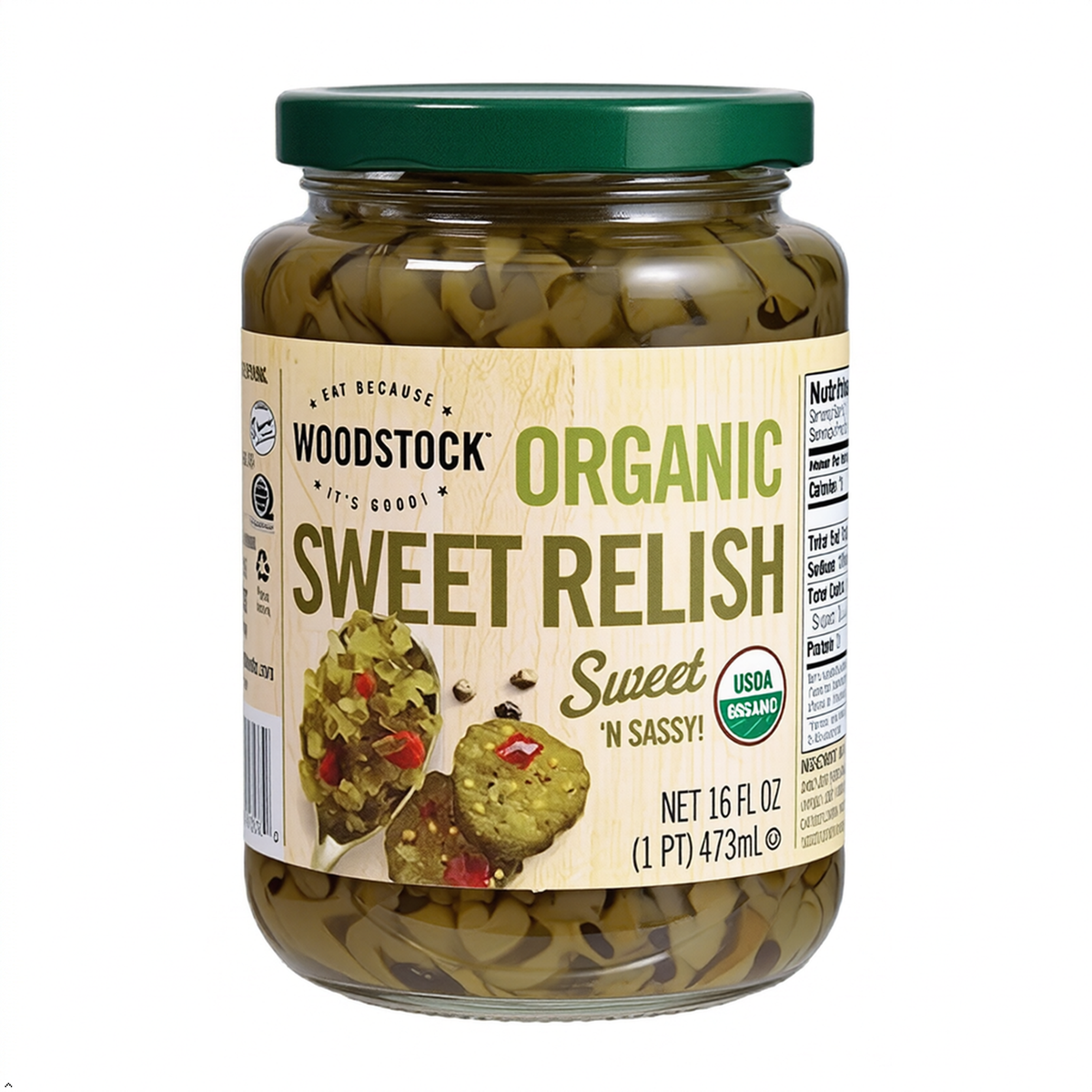 Woodstock, Sweet Relish, At least 95% Organic, 16 oz Woodstock