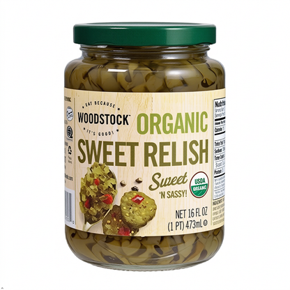 Woodstock, Sweet Relish, At least 95% Organic, 16 oz Woodstock