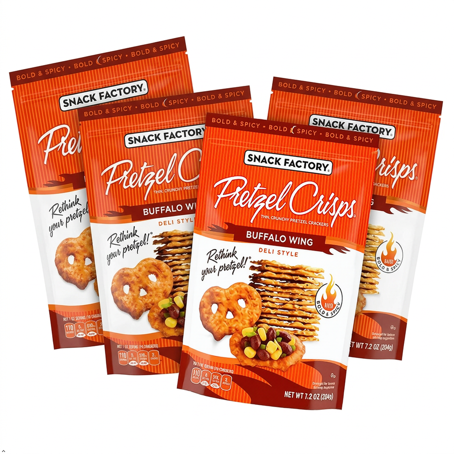 Snack Factory Pretzel Crisps Buffalo Wing, 7.2 oz (Pack of 4) Snack Factory