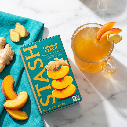 Stash Tea Ginger Peach Green Tea - Caffeinated Tea with No Artificial 18 Tea Bags Stash Tea