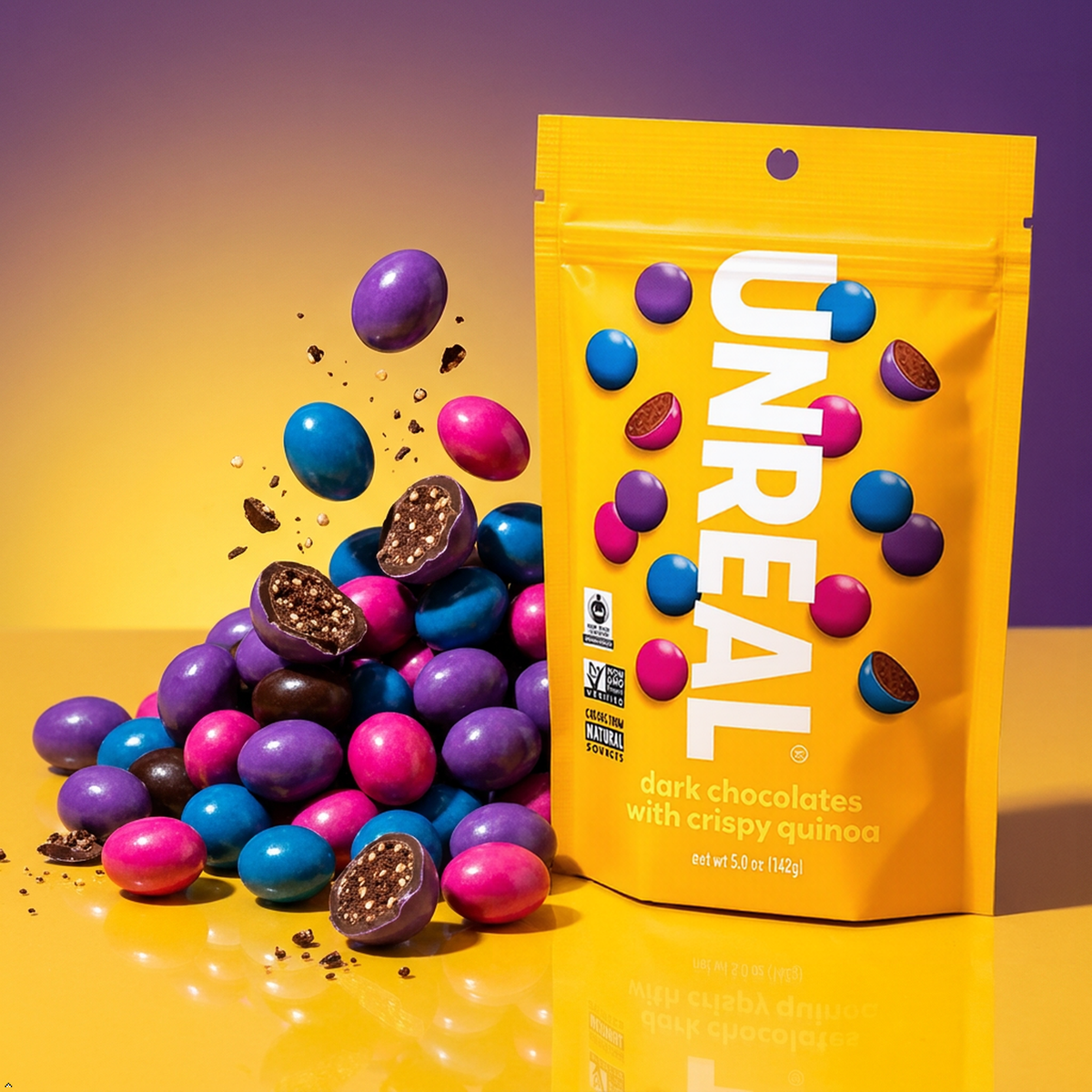 Unreal, Candy Coated Chocolate Crispy Quinoa Gems Bag, 5 oz Unreal