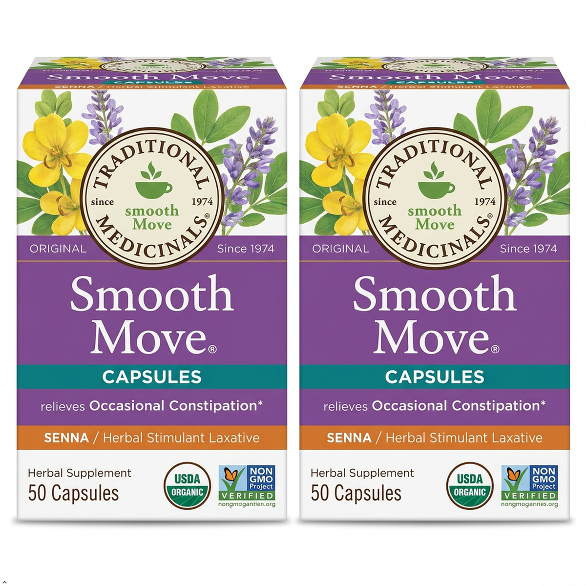 Traditional Medicinals Smooth Move Senna Capsules, 50 Count (Pack of 2) Traditional Medicinals