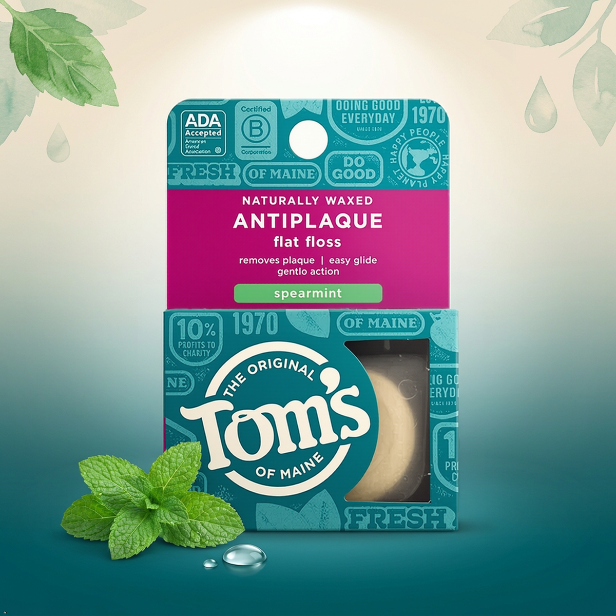 Tom's of Maine Floss Flat-Anti Plaque Spearmint 32 yd String Tom's of Maine