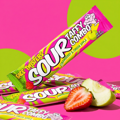 Face Twisters Sour Taffy Combo Strawberry and Green Apple - (Pack of 4) Large Face Twisters