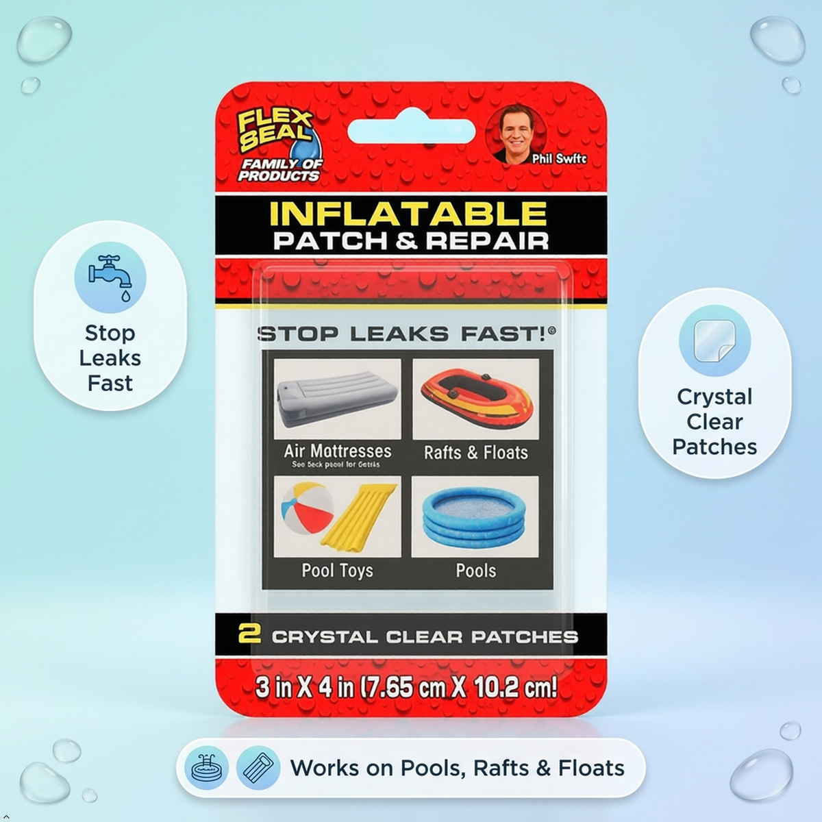 Flex Seal Patch & Repair Kit for Air Mattresses, Rafts, Pool Toys - 2 Clear Flex Seal