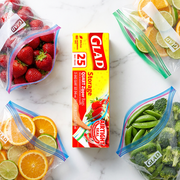 Glad Zipper Food Storage Plastic Bags - Quart - 25 Count Glad