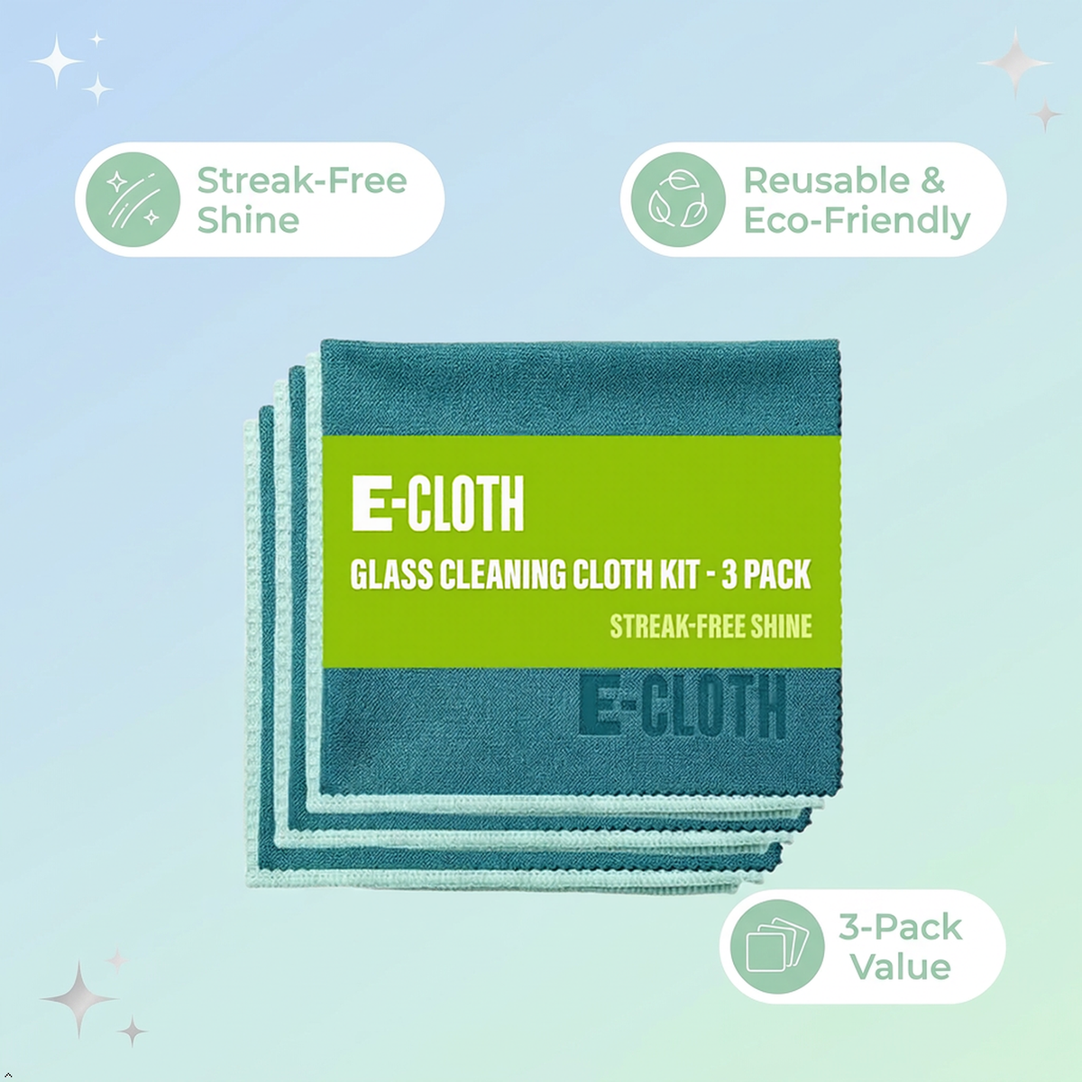 E-Cloth Window and Glass Cleaner Kit, Just Add Water - 3 Kits E-Cloth
