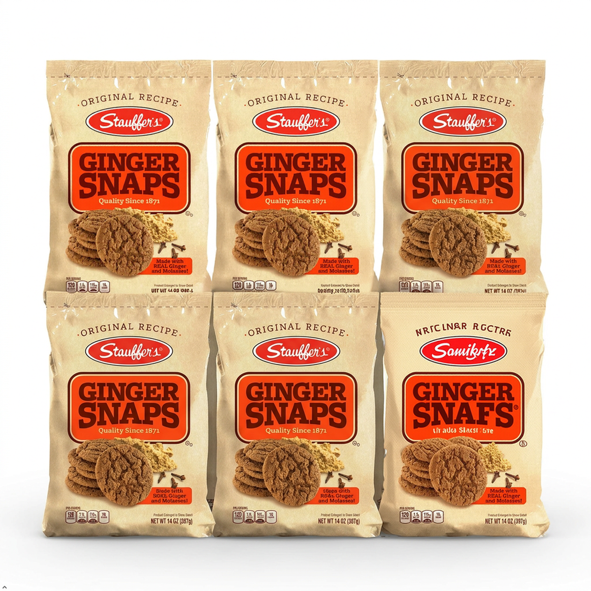 Stauffers Ginger Snaps Bag, 14-Ounce Bags (Pack of 6) Stauffers