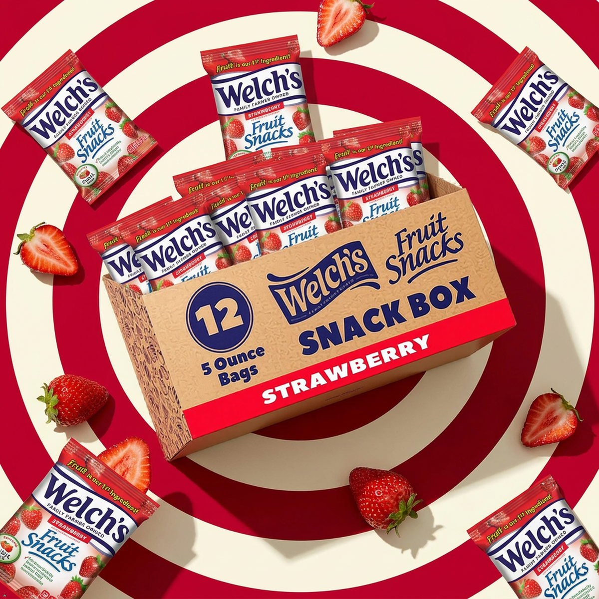 Welch's Fruit Snacks, Strawberry, Perfect for School Lunches (Pack of 12) Welch's