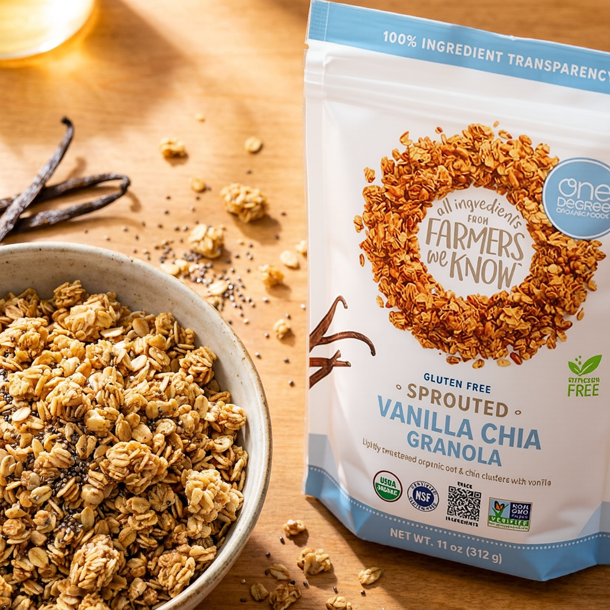 One Degree Organics Granola - Oat Vanilla Chia 11 oz USA (Pack of 6) One Degree Organics