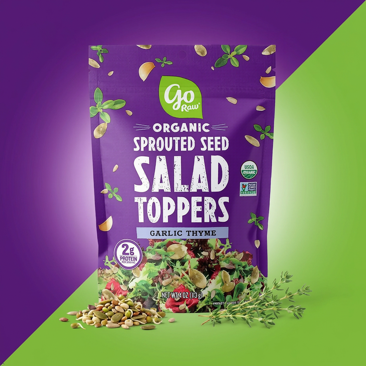 Go Raw - Organic Sprouted Seed Salad Toppers Garlic Thyme - 4 oz Go Raw