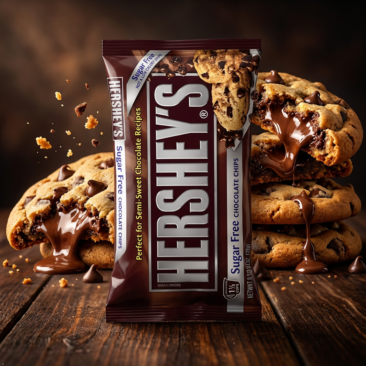 Hershey's Sugar Free Semi-Sweet Chocolate Baking Chips, 8 oz (Pack of 6) Hershey's
