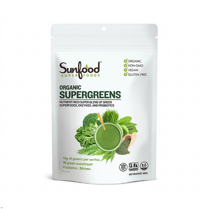 Sunfood Superfoods Organic Supergreens Blend - Greens Superfood Powder, Daily Sunfood Superfoods
