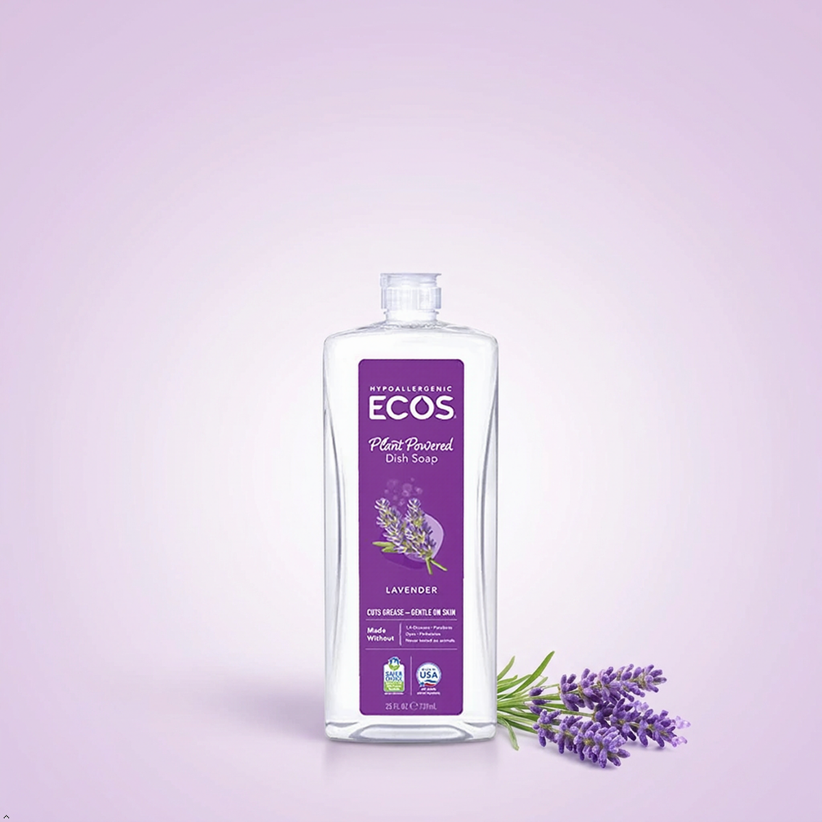 ECOS Hypoallergenic Dish Soap, Natural Lavender, 25 fl oz (Pack of 2) ECOS