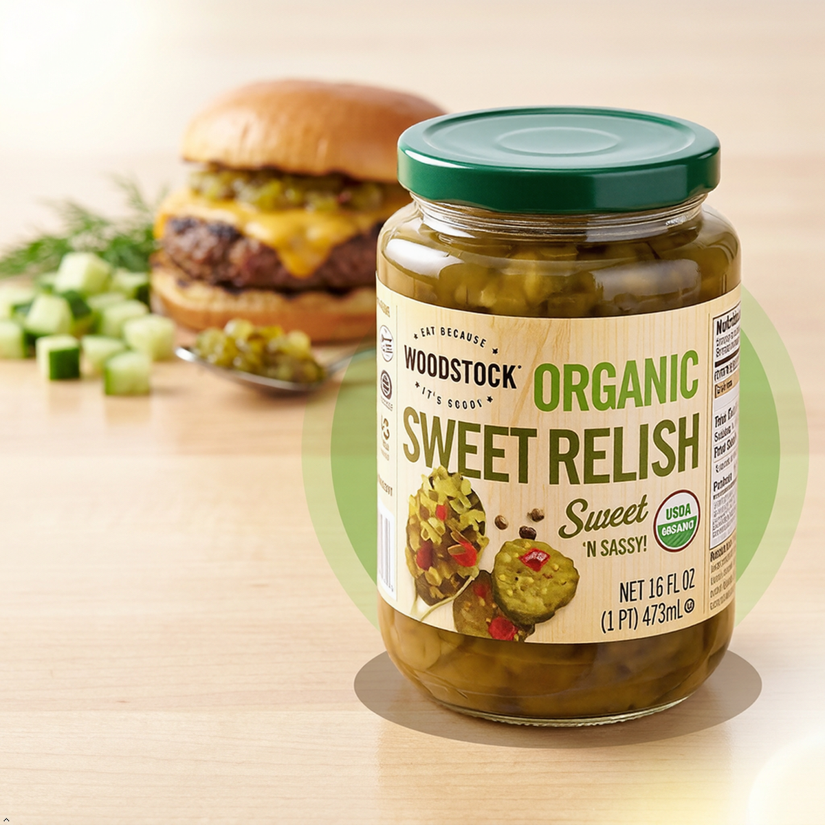 Woodstock, Sweet Relish, At least 95% Organic, 16 oz Woodstock