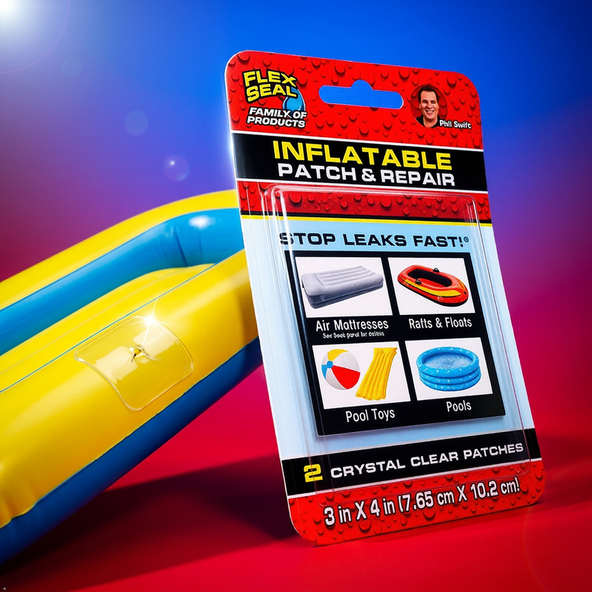 Flex Seal Patch & Repair Kit for Air Mattresses, Rafts, Pool Toys - 2 Clear Flex Seal