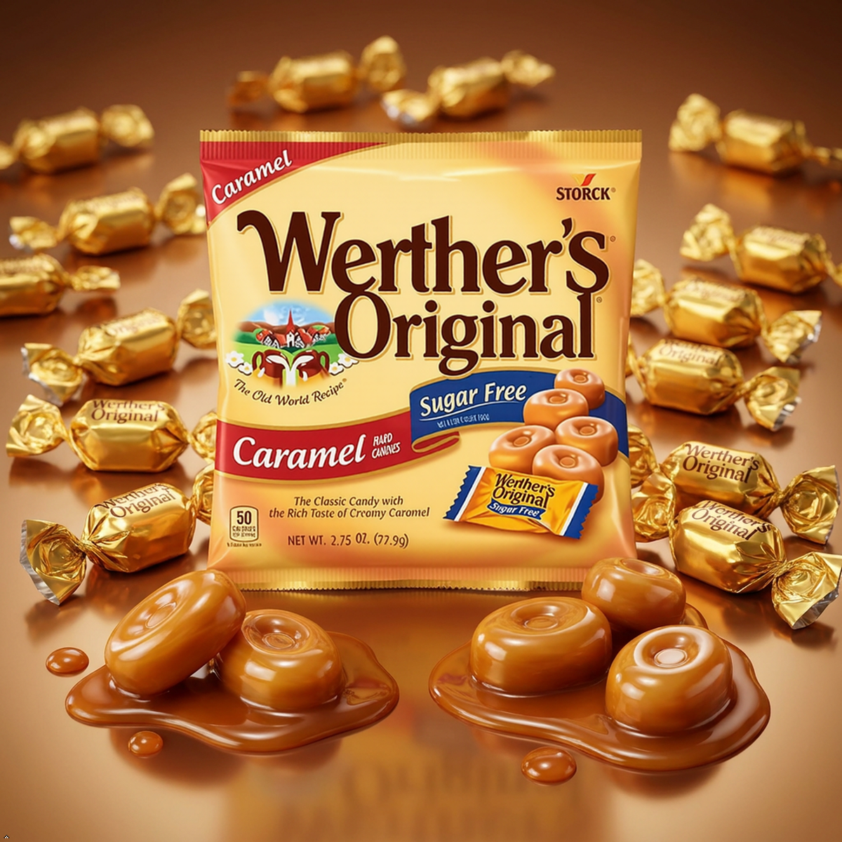 Werther's Original Sugar Free Caramel Hard Candies, 2.75 oz (Pack of 12) Werther's Original