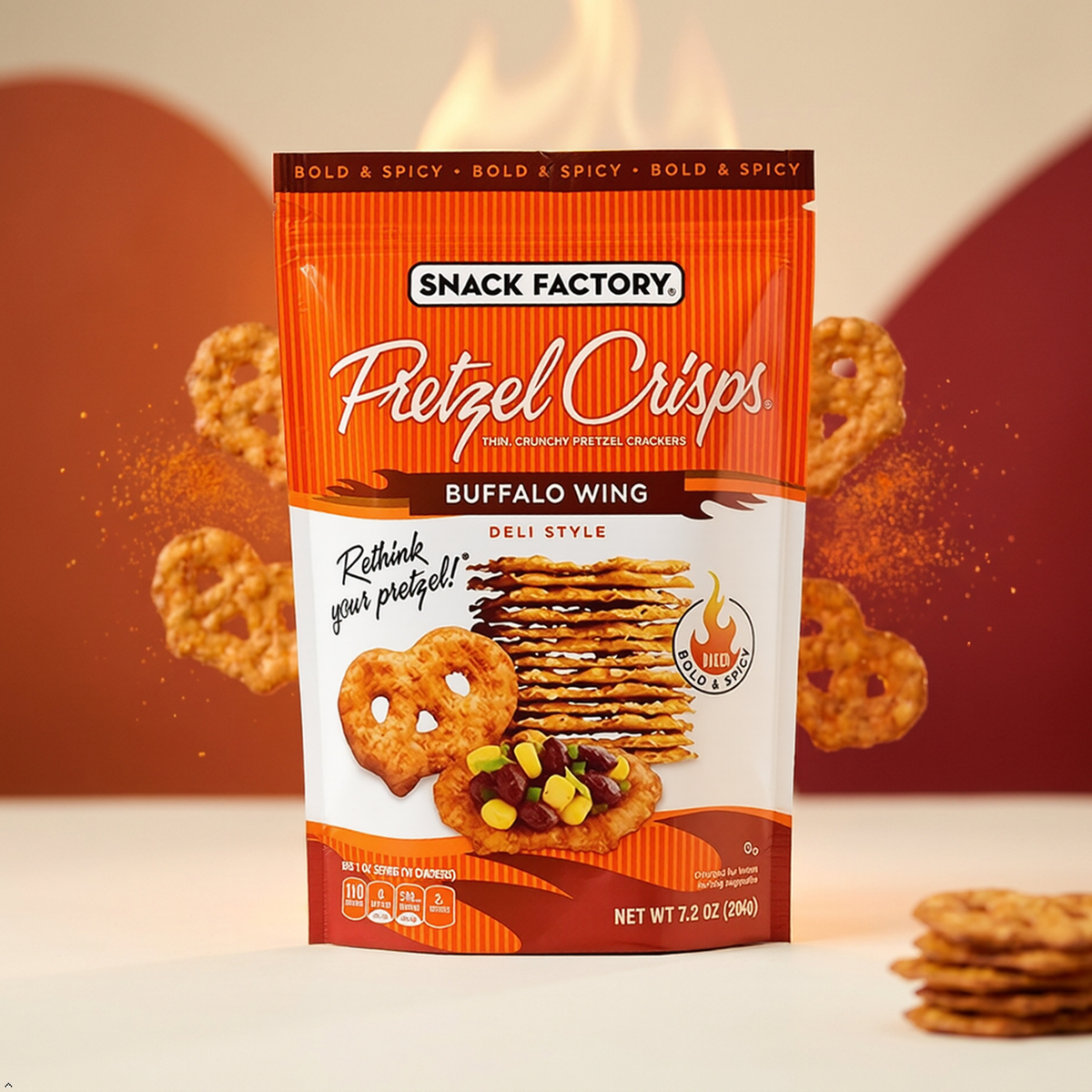 Snack Factory Pretzel Crisps Buffalo Wing, 7.2 oz (Pack of 4) Snack Factory