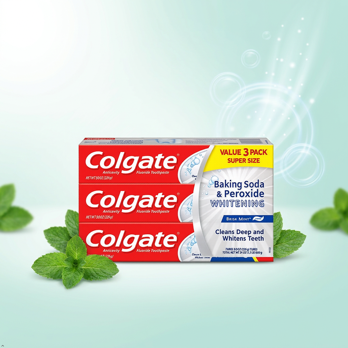 Colgate Baking Soda and Peroxide Whitening Toothpaste - 8 oz (Pack of 3) Colgate