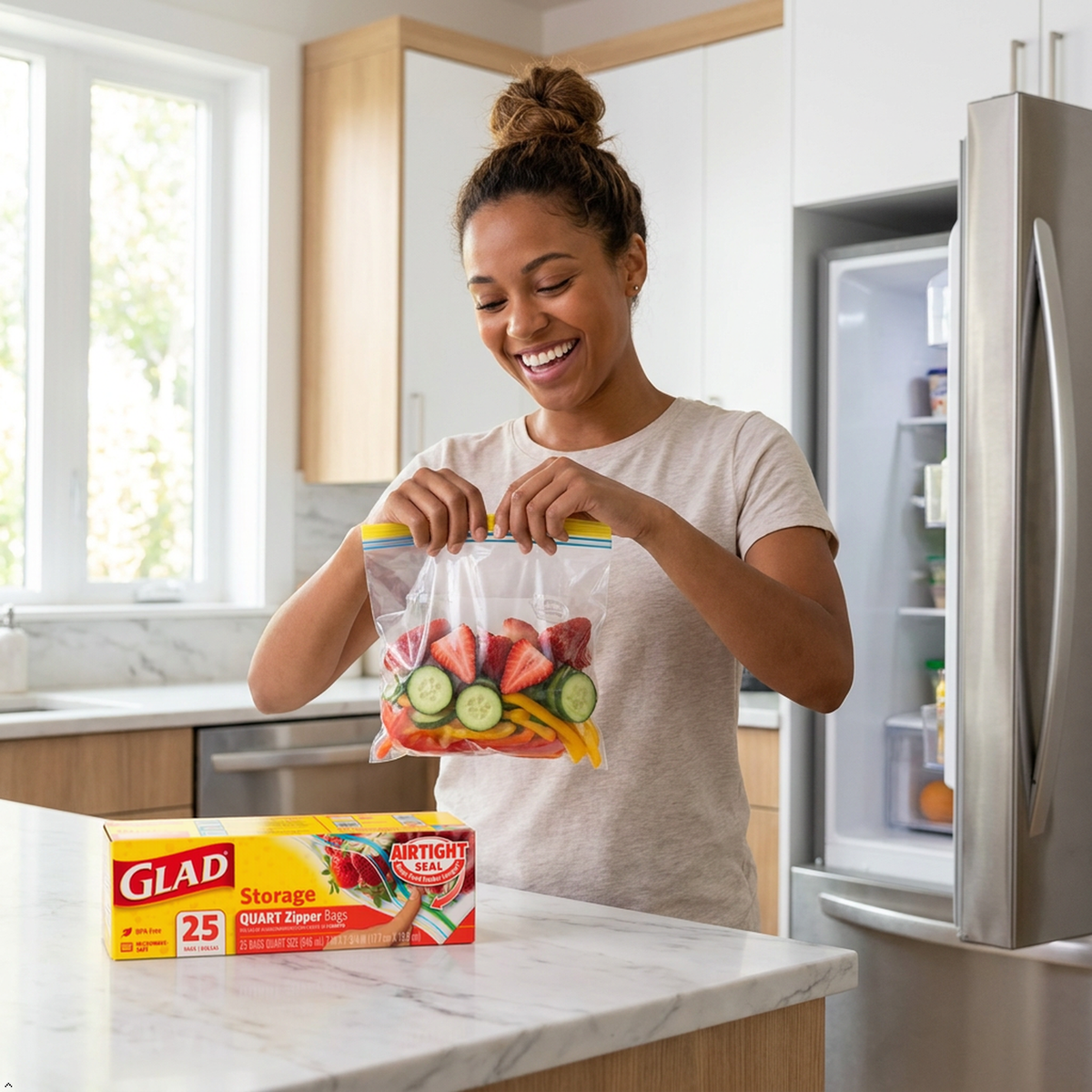 Glad Zipper Food Storage Plastic Bags - Quart - 25 Count Glad