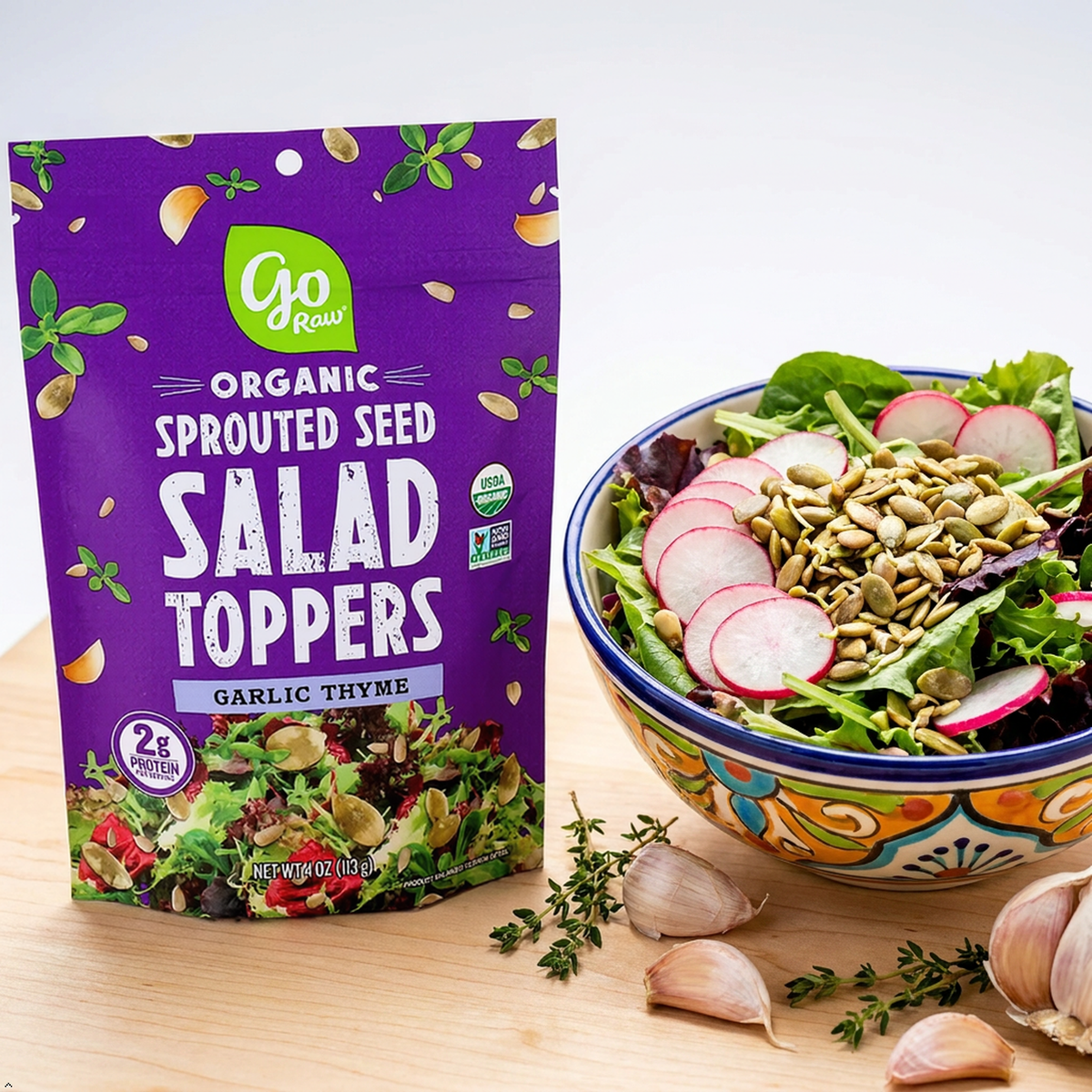 Go Raw - Organic Sprouted Seed Salad Toppers Garlic Thyme - 4 oz Go Raw