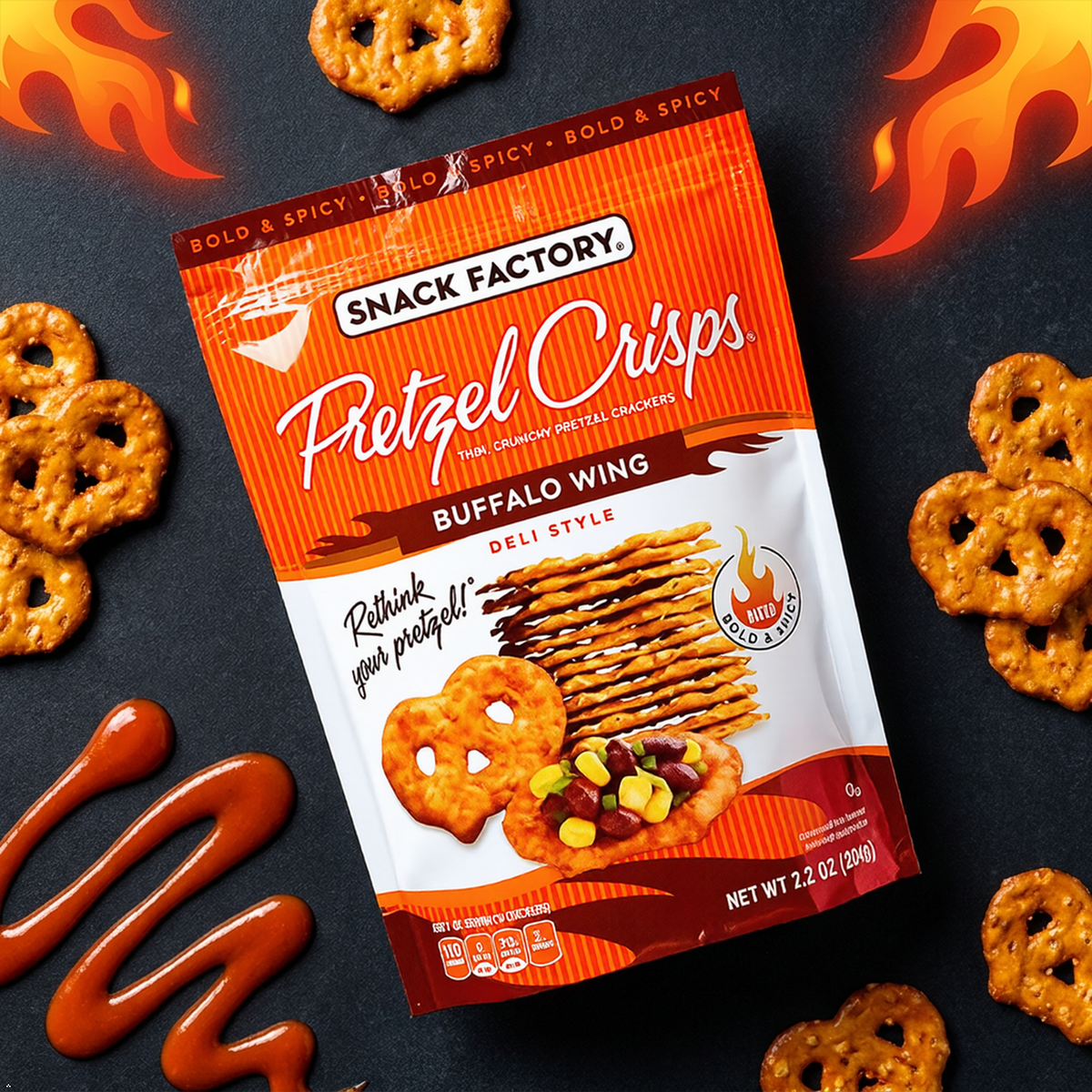 Snack Factory Pretzel Crisps Buffalo Wing, 7.2 oz (Pack of 4) Snack Factory