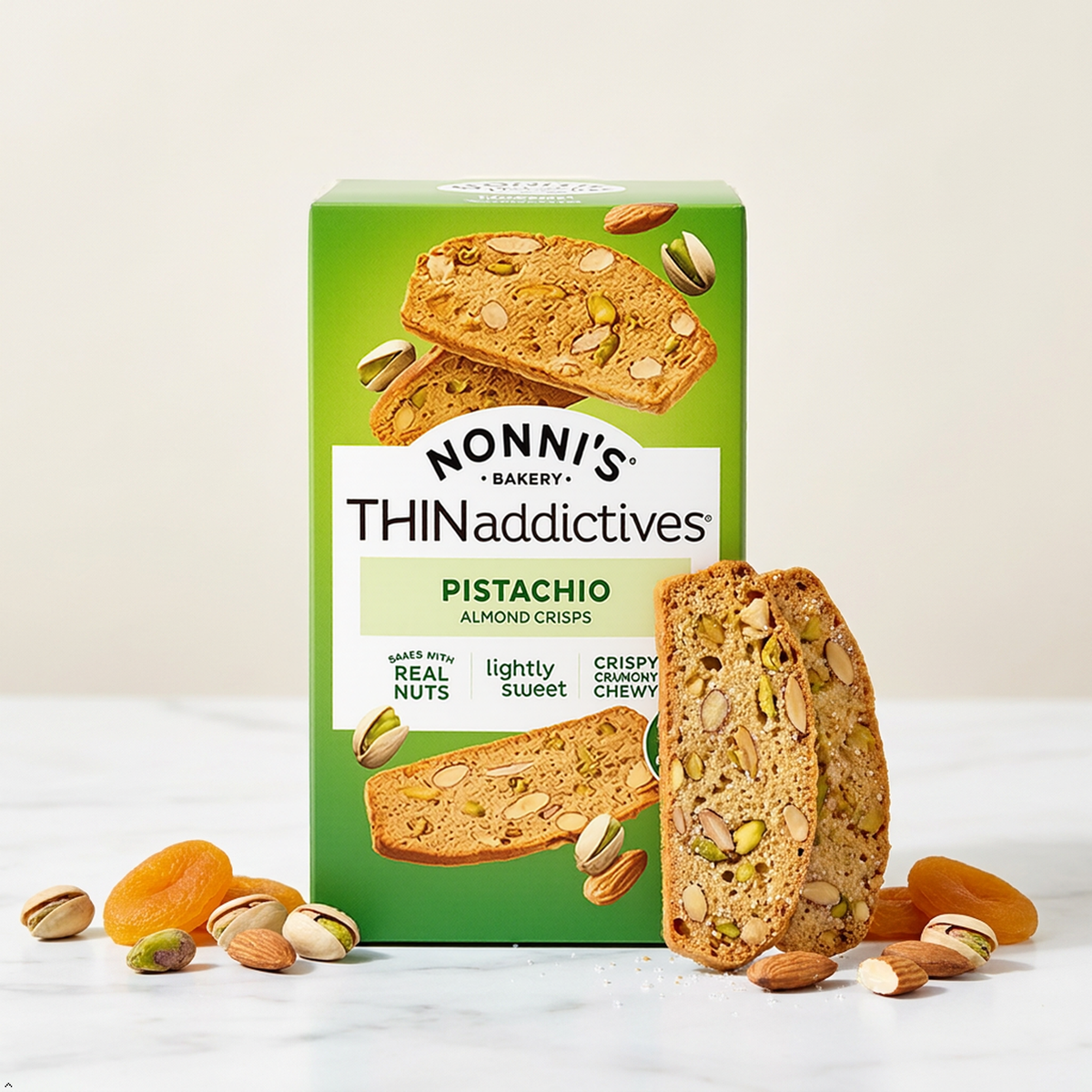 Nonni's Thin Addictives Pistachio Almond Thins 4.4 oz (Pack of 3) Nonni's