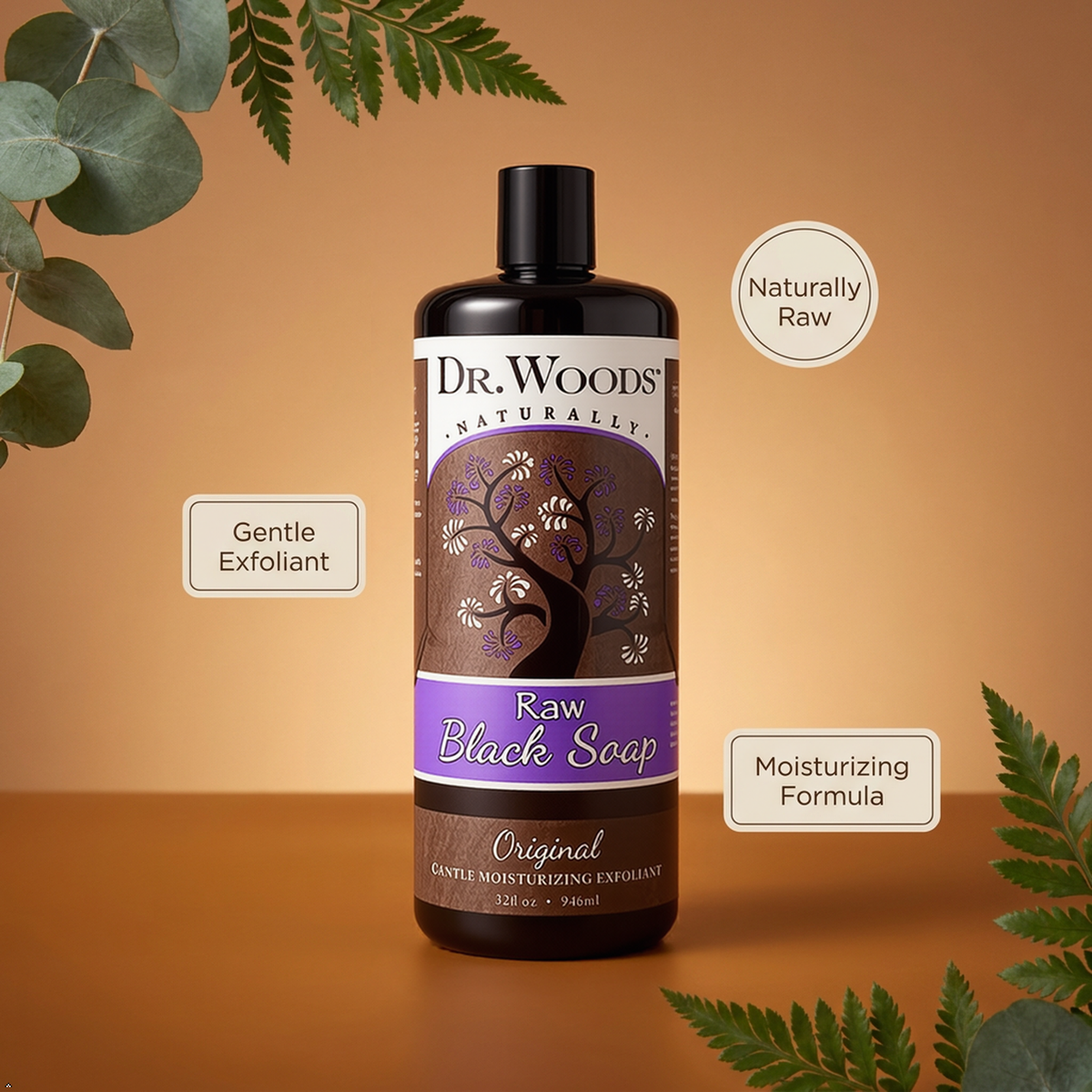 Dr. Woods Raw Liquid Black Soap - 32 fl oz (Pack of 2) Dr. Woods