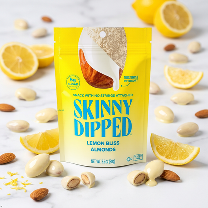 SkinnyDipped Lemon Bliss Yogurt Covered Almonds, Healthy Snack, Plant Protein SkinnyDipped