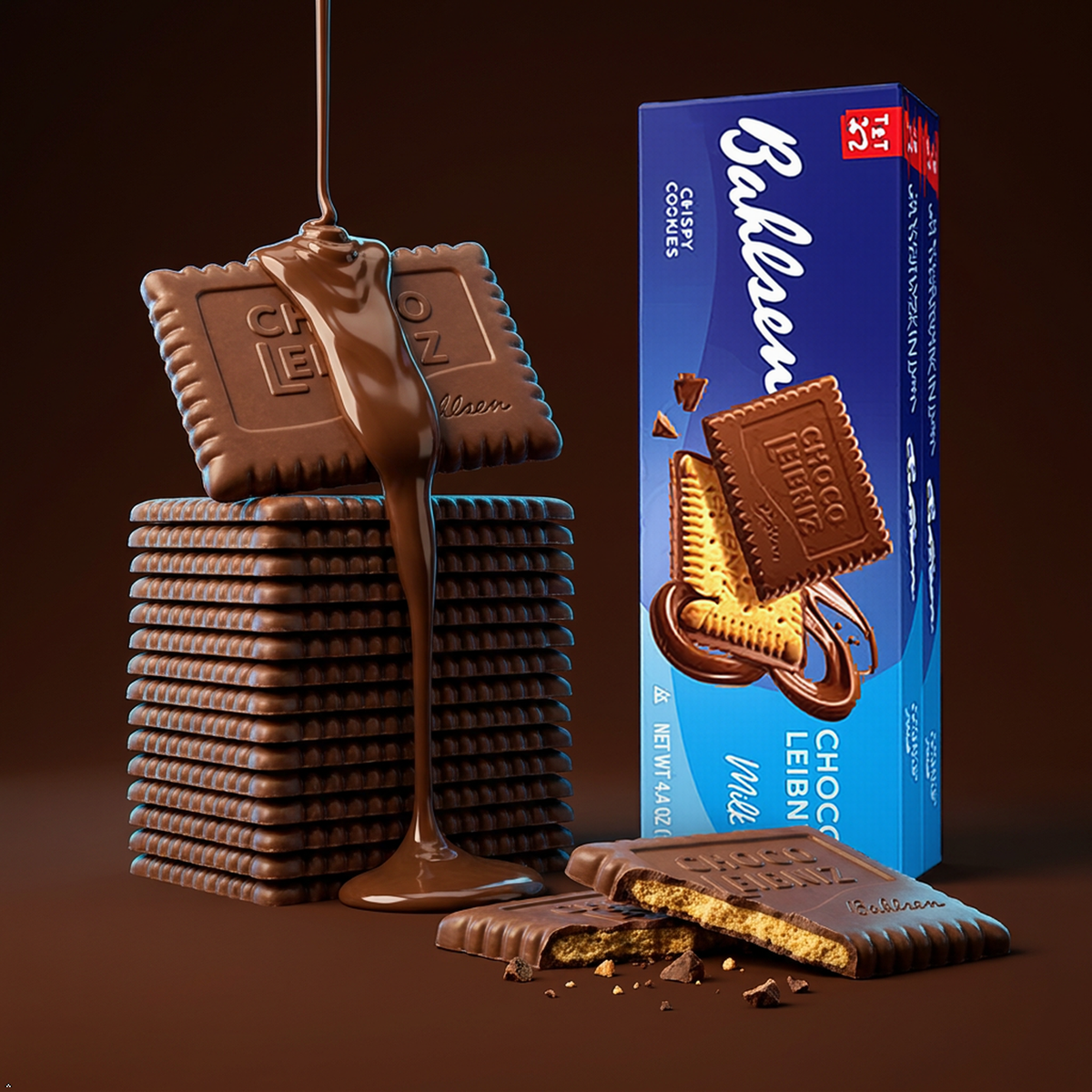 Bahlsen Choco Leibniz Milk Cookies Leibniz Butter Biscuits topped (Pack of 3) Bahlsen