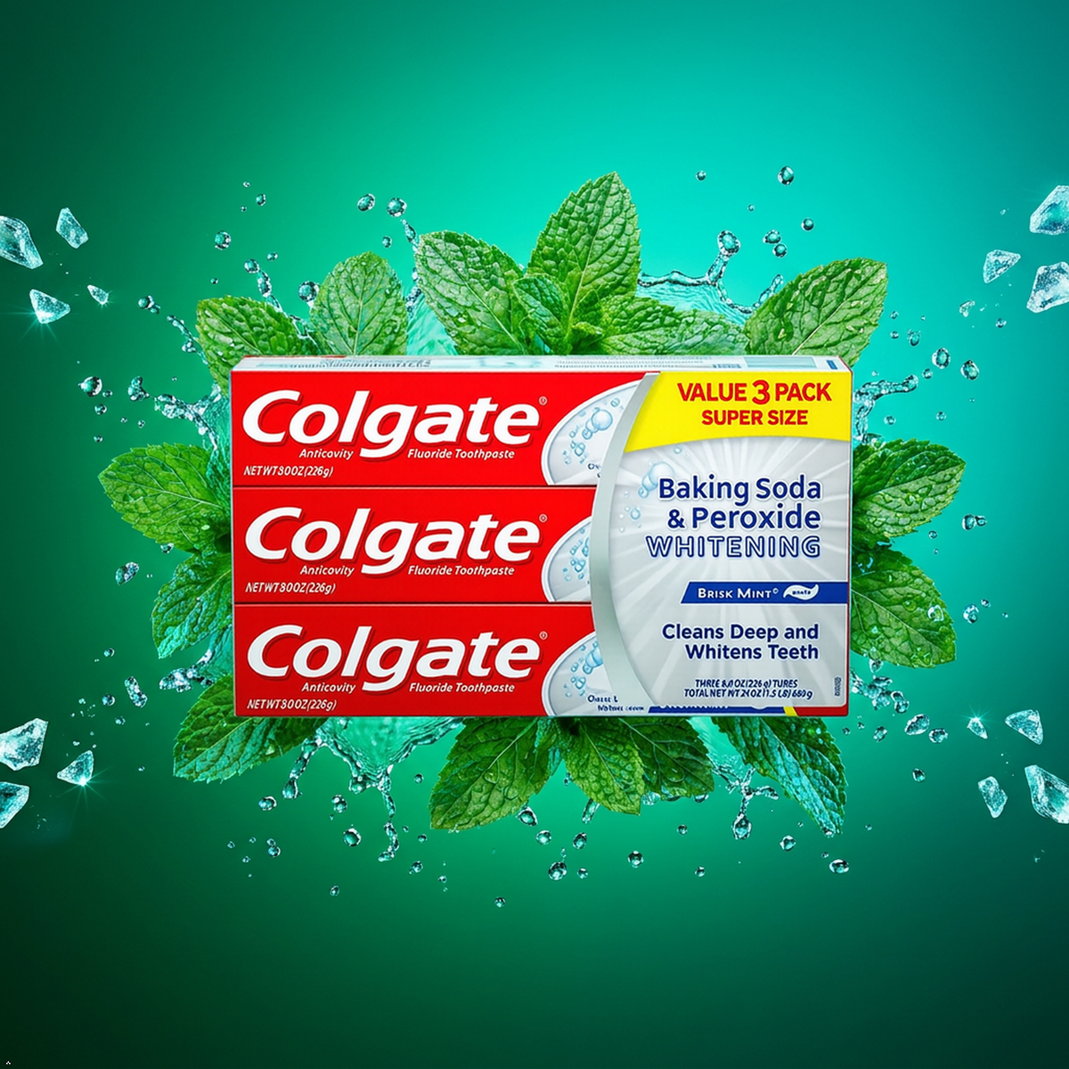 Colgate Baking Soda and Peroxide Whitening Toothpaste - 8 oz (Pack of 3) Colgate