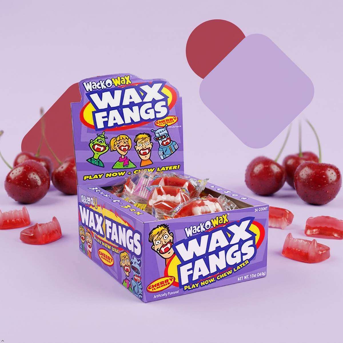 Wack-O-Wax Fangs Cherry Candy Halloween Toy, 24 Count Box Wack-O-Wax