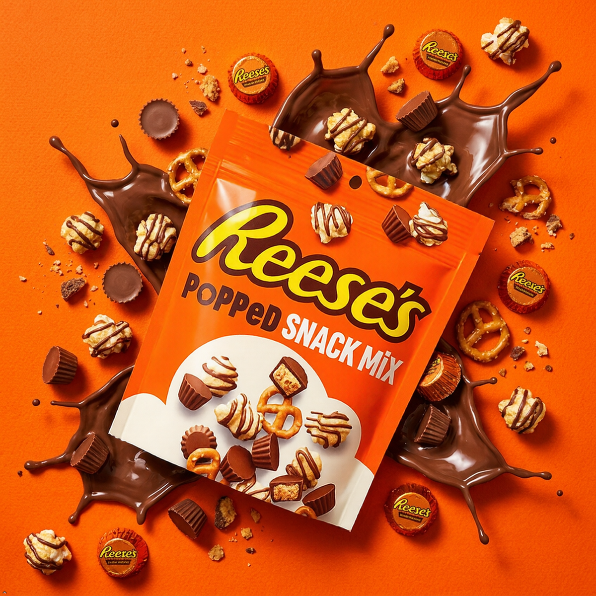 REESE'S Chocolate Peanut Butter Popped, Snack Mix Bag, 8 oz Reese's