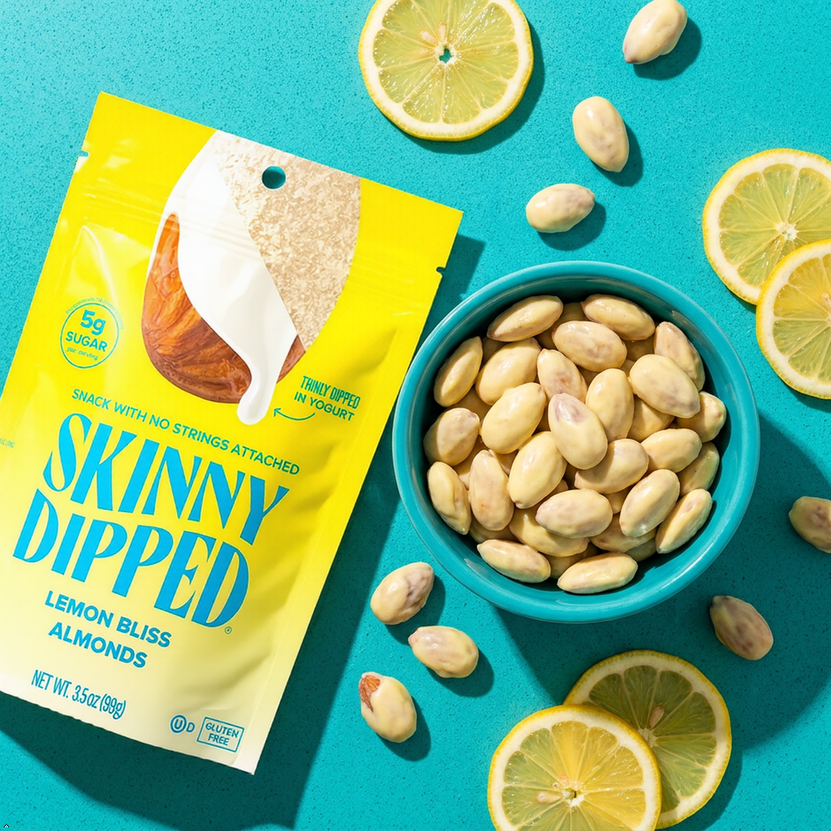 SkinnyDipped Lemon Bliss Yogurt Covered Almonds, Healthy Snack, Plant Protein SkinnyDipped