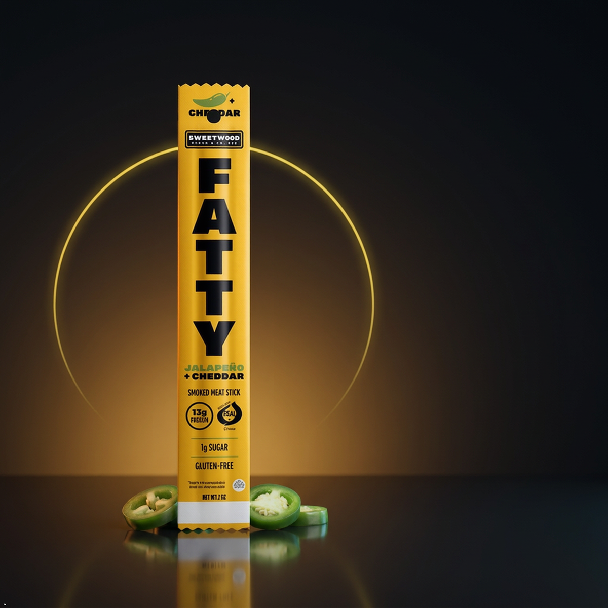 FATTY Grass-Fed Beef Smoked Meat Sticks, Jalapeno + Cheddar (Pack of 20) FATTY