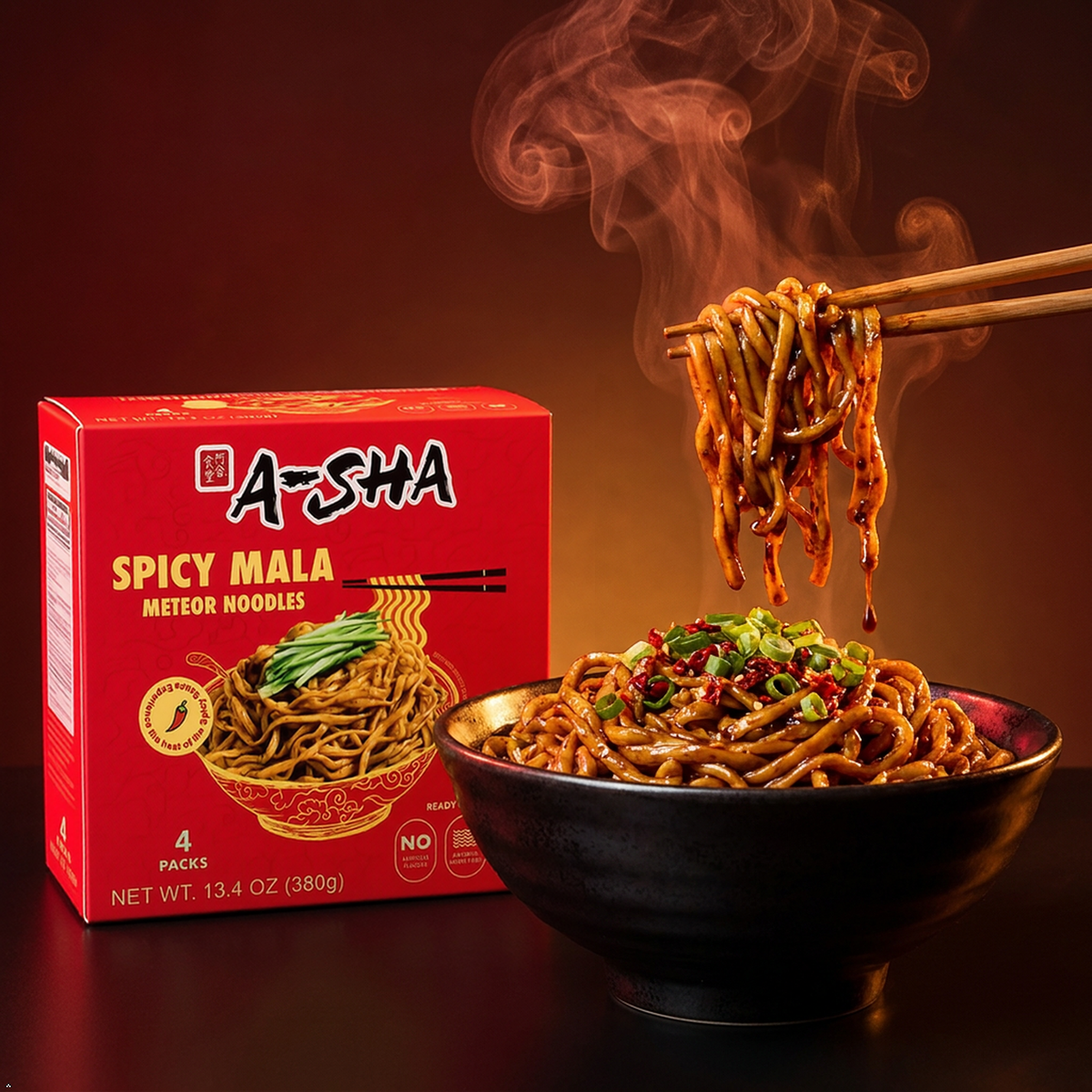A-Sha Galaxy Noodles with Spicy Sauce, 13.4 oz (Pack of 4) A-Sha