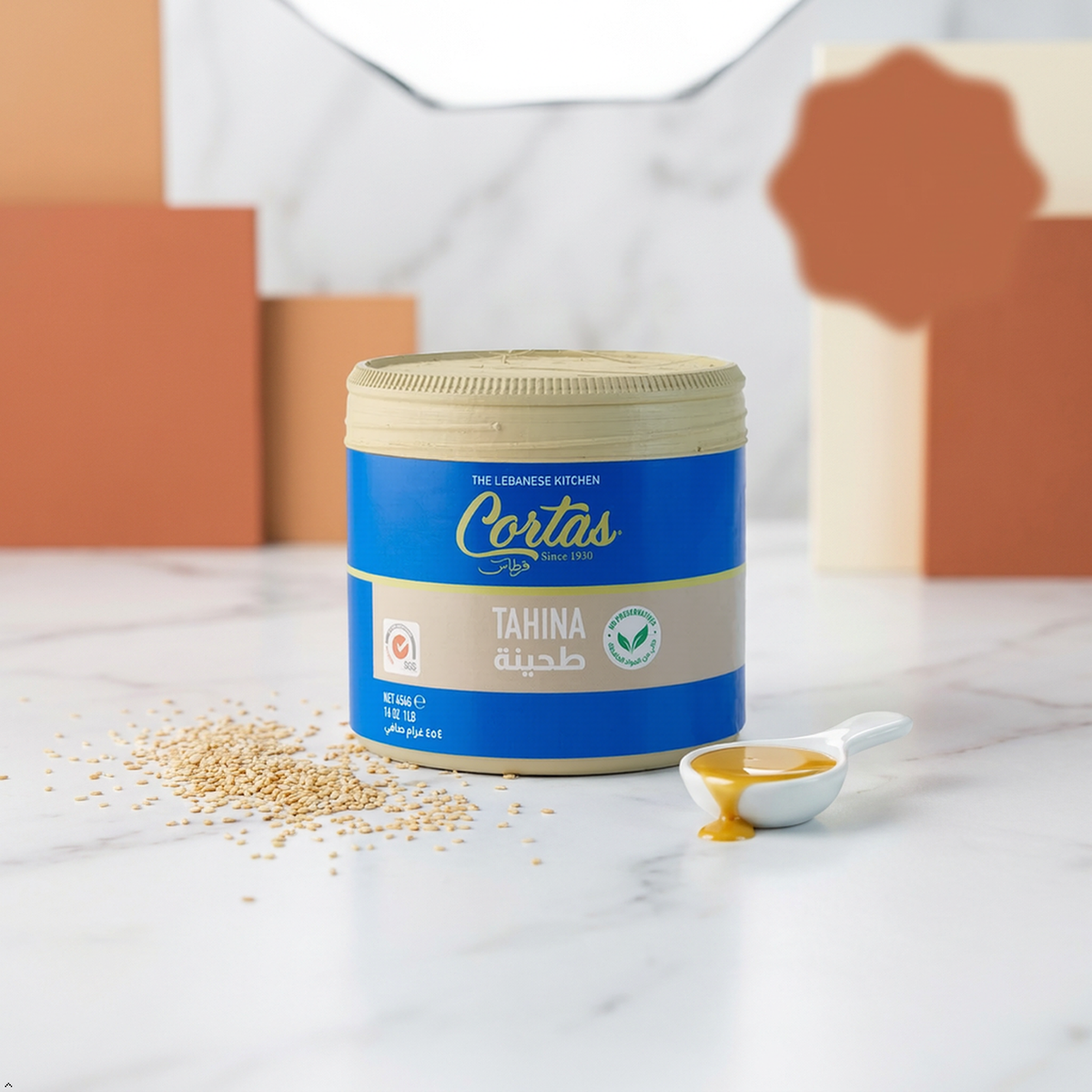 Cortas Premium Lebanese Tahini 1 LB, All Natural Sesame Paste Cortas