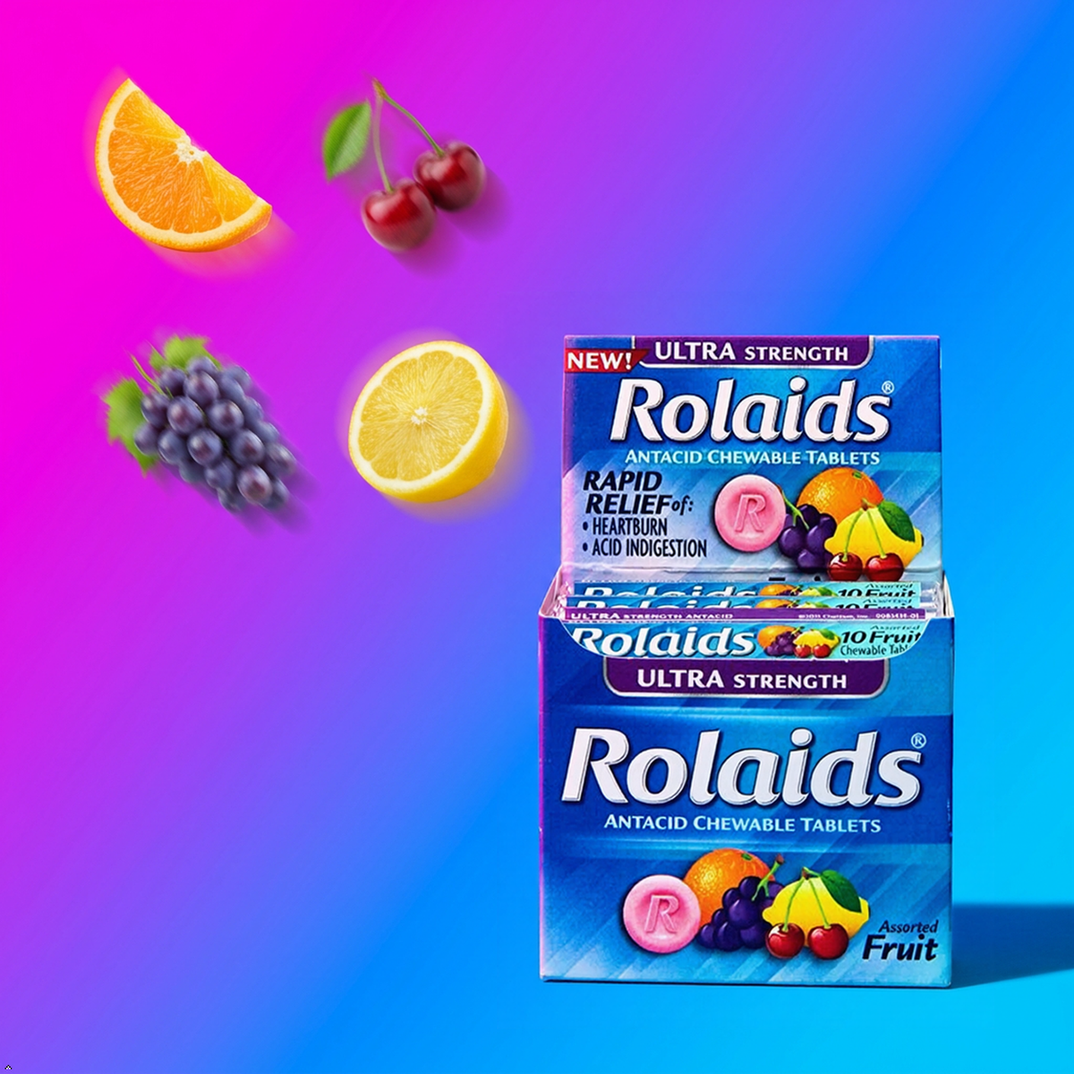 Rolaids Ultra Strength Tablets, Fruit, 10 Count (Pack of 12) Rolaids