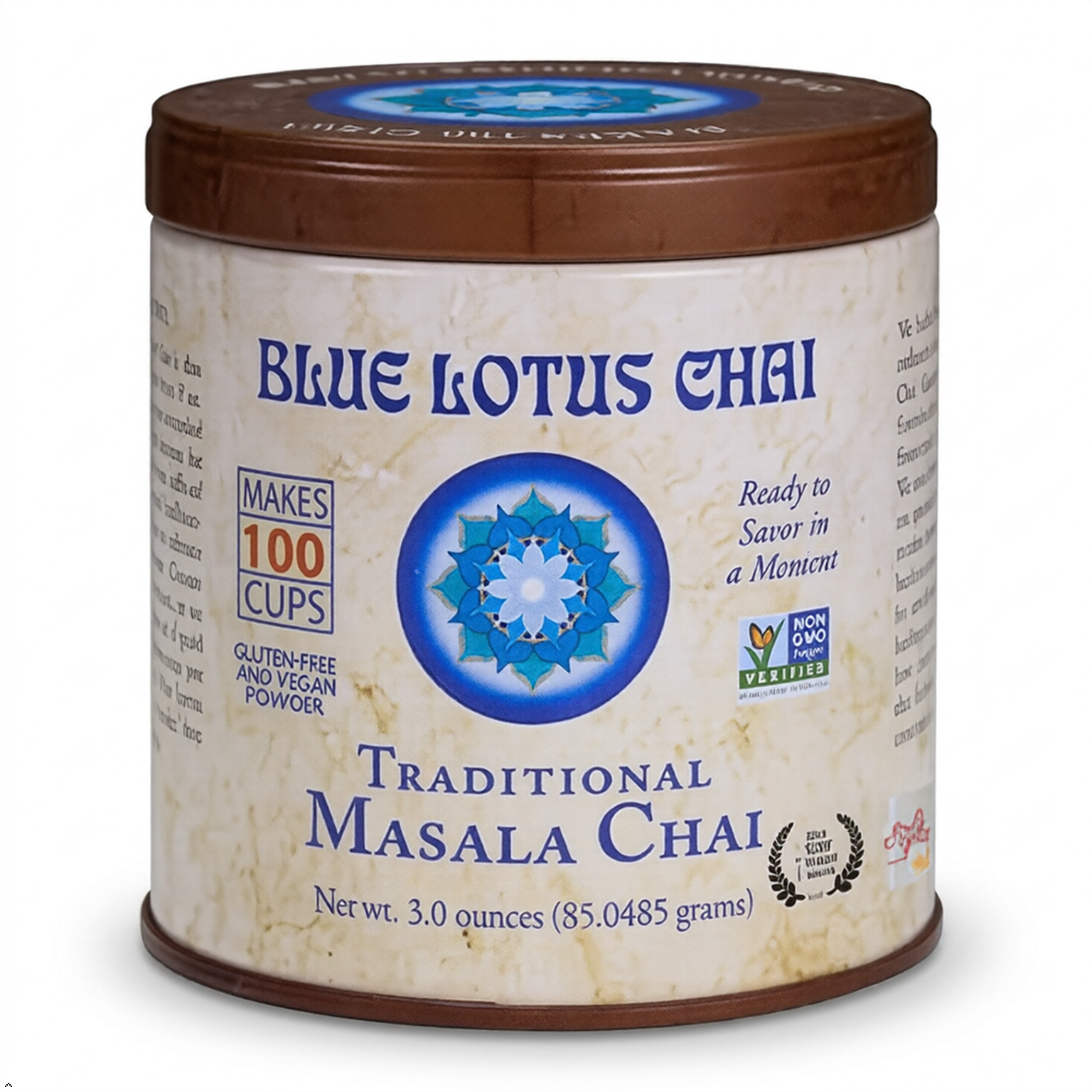 Blue Lotus Chai Traditional Masala Chai Powder, 3 oz, Makes 100 Cups Blue Lotus Chai