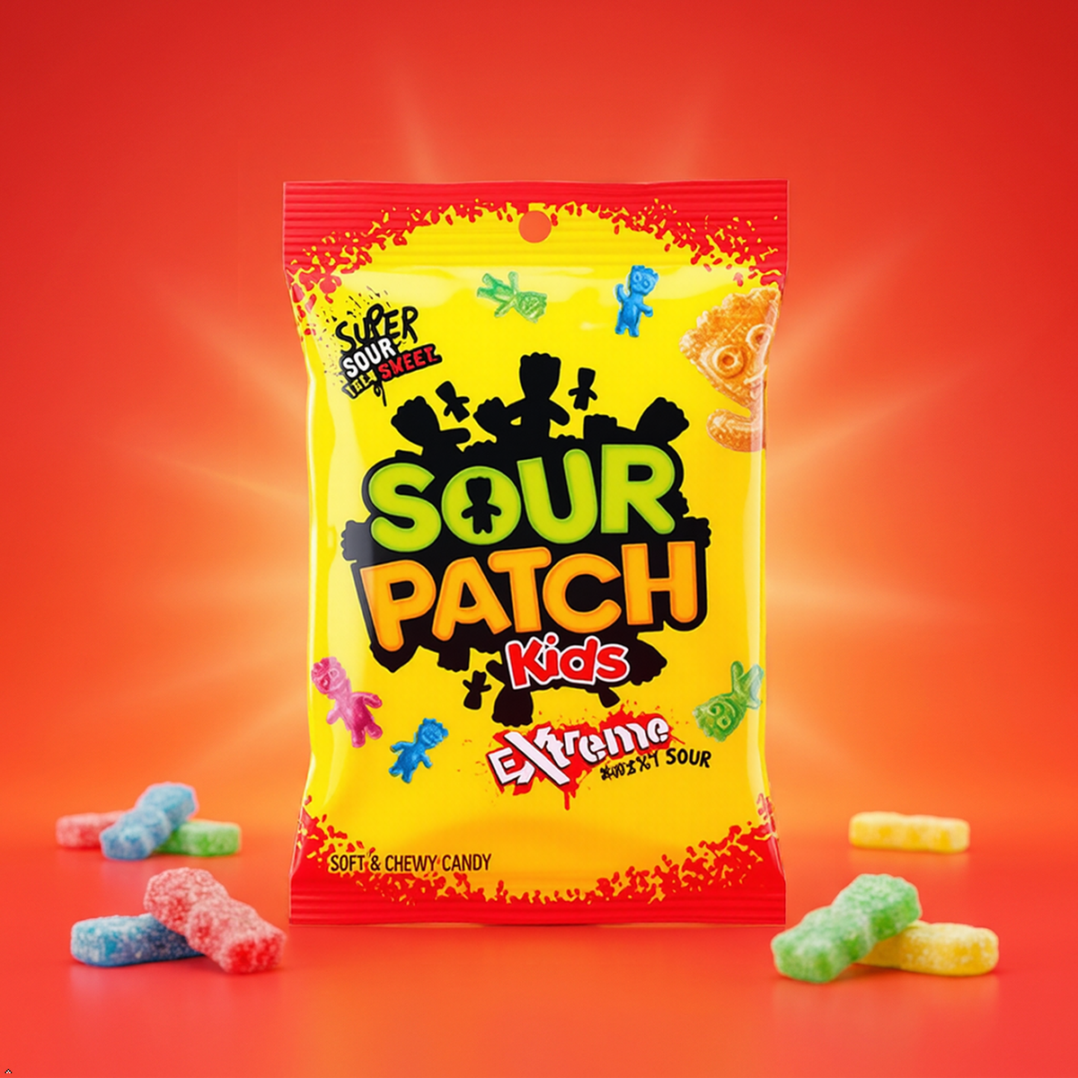 SOUR PATCH KIDS Extreme Sour Soft & Chewy Gummy Candy, Bulk Candy, 12 Bags SOUR PATCH KIDS