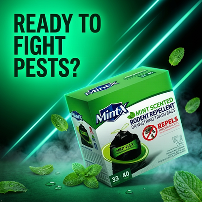 Mint-X Rodent Repellent Drawstring Trash Bags, 33 Gallon, 40 Count Mint-X