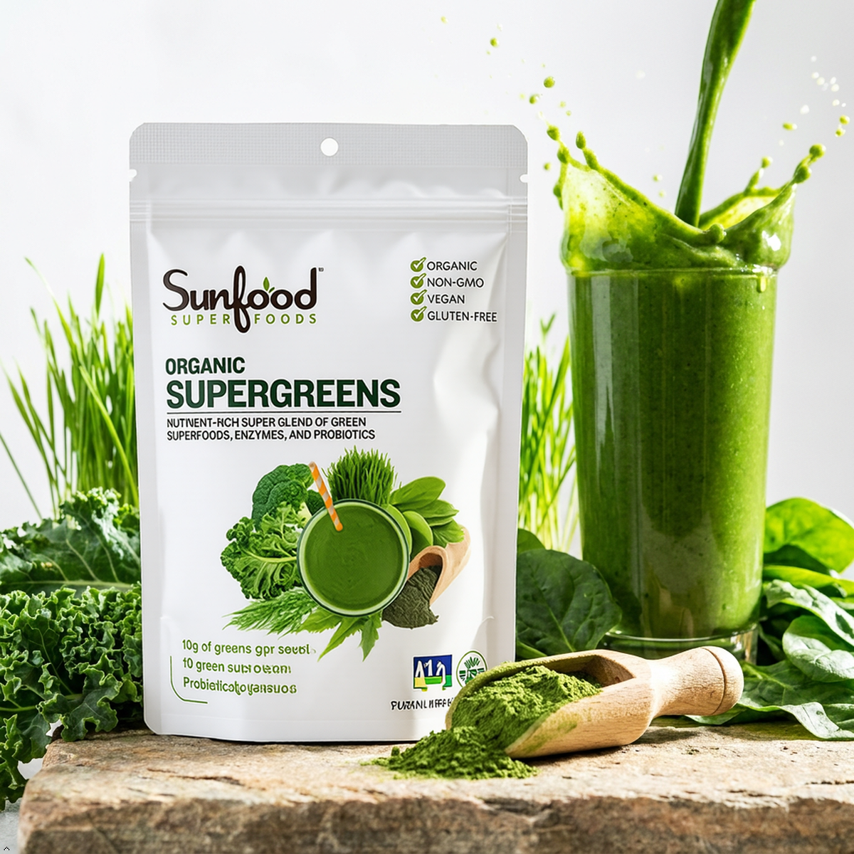 Sunfood Superfoods Organic Supergreens Blend - Greens Superfood Powder, Daily Sunfood Superfoods