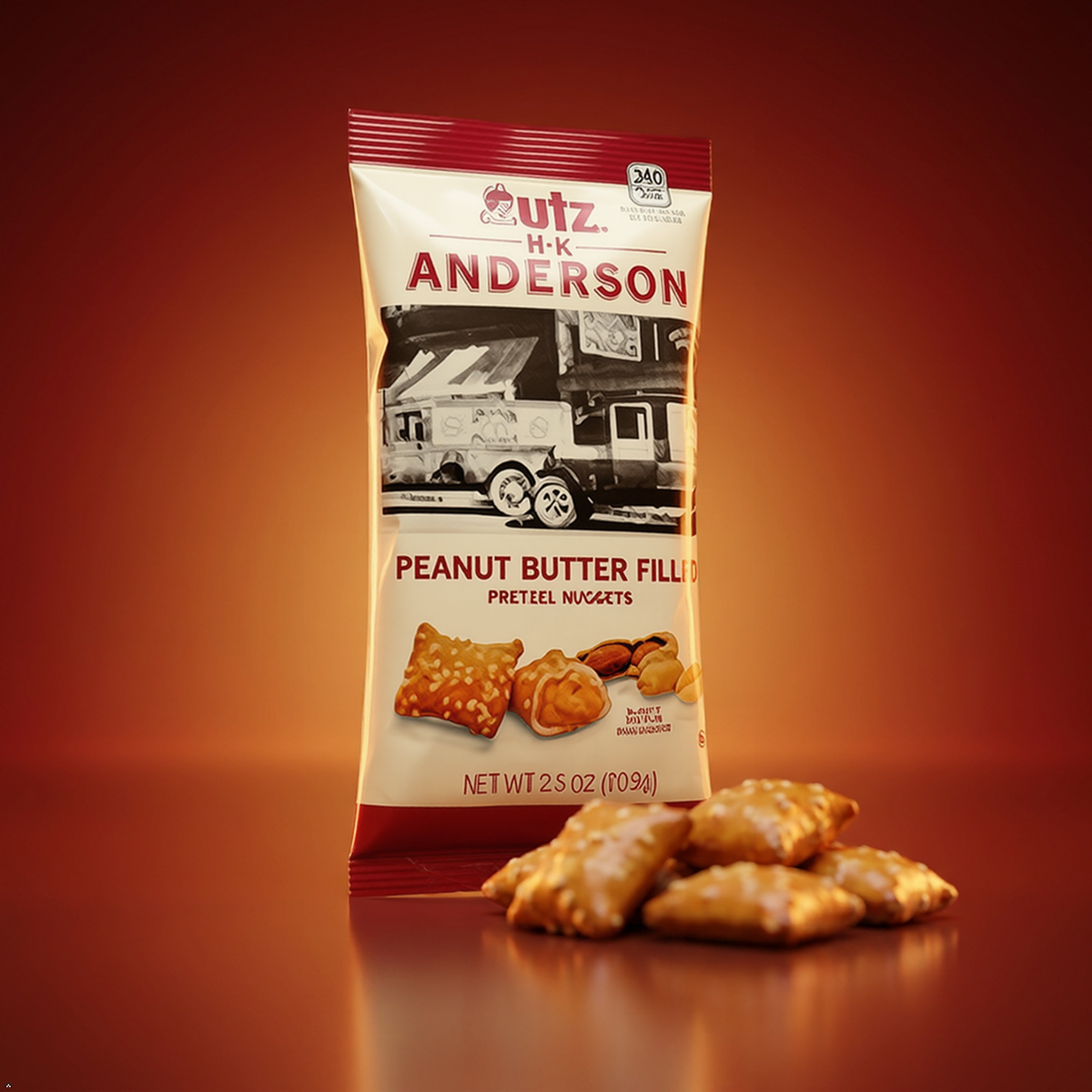 HK Anderson Peanut Butter Filled Pretzel Nuggets, 2.5 oz Bag (12-Pack) HK Anderson