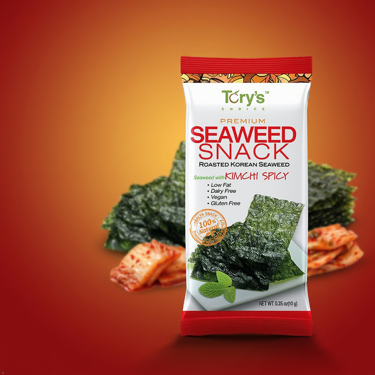 Tory's Choice Roasted Seaweed Snacks, Kimchi Spicy, 0.35 oz (Pack of 10) Tory's Choice