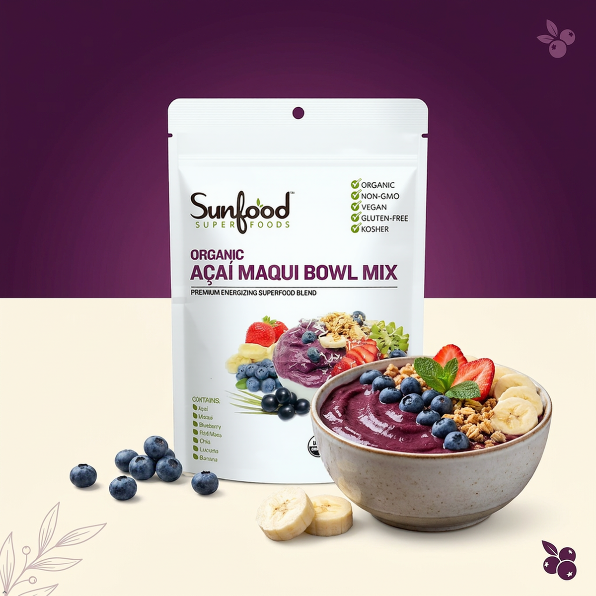 Sunfood Organic Acai Maqui Bowl Mix, 6 oz Sunfood Superfoods
