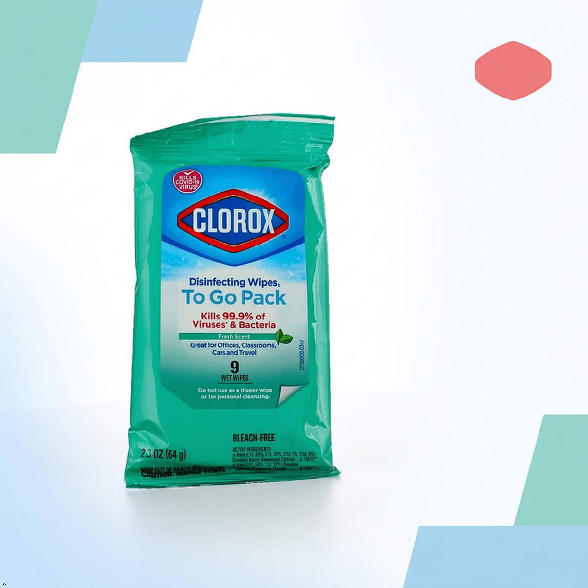 CLOROX Disinfecting Wipes To Go Pack, Fresh Scent 9 count (Pack of 5) Clorox