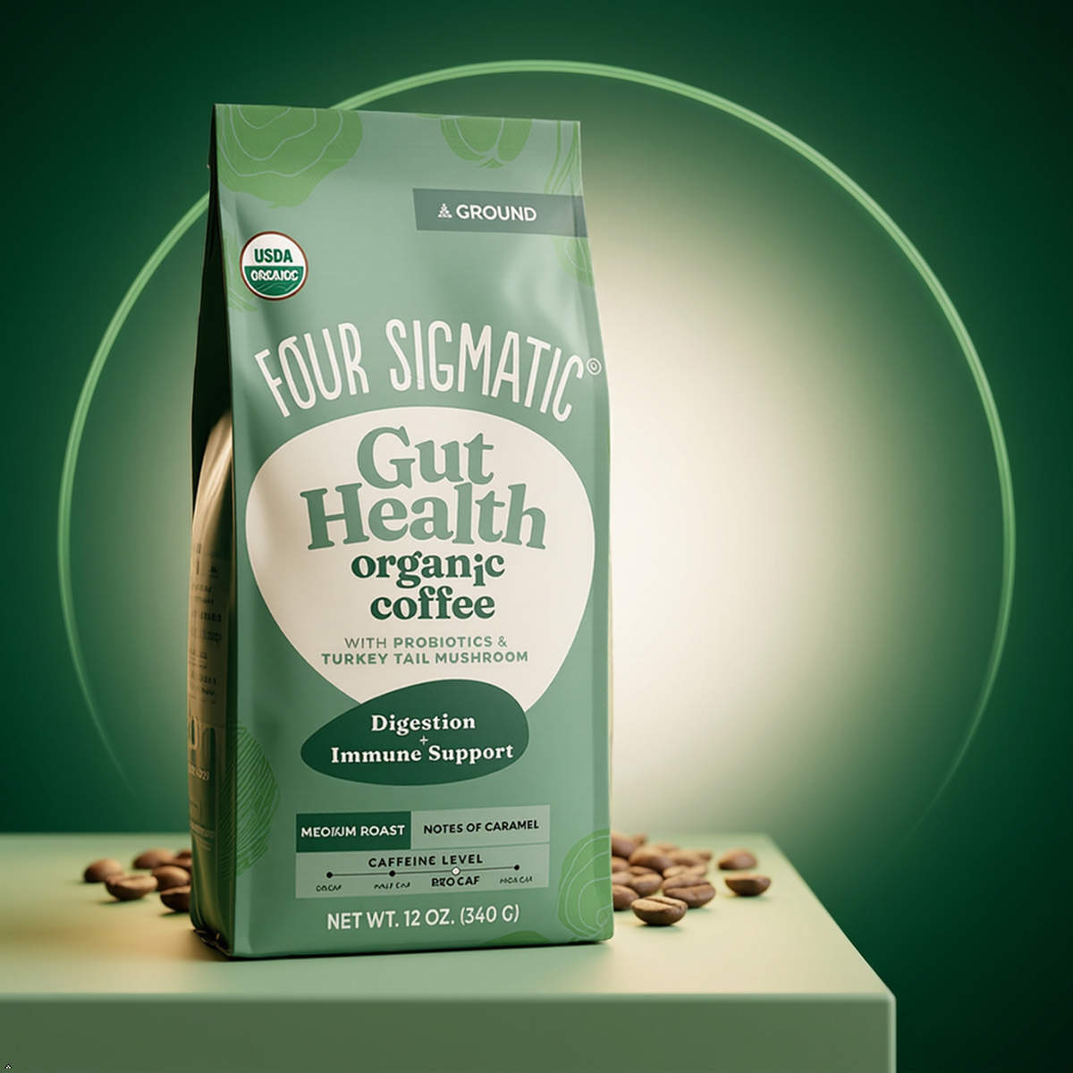 Four Sigmatic Gut Health Organic Ground Coffee, Medium Roast, 12 oz Four Sigmatic
