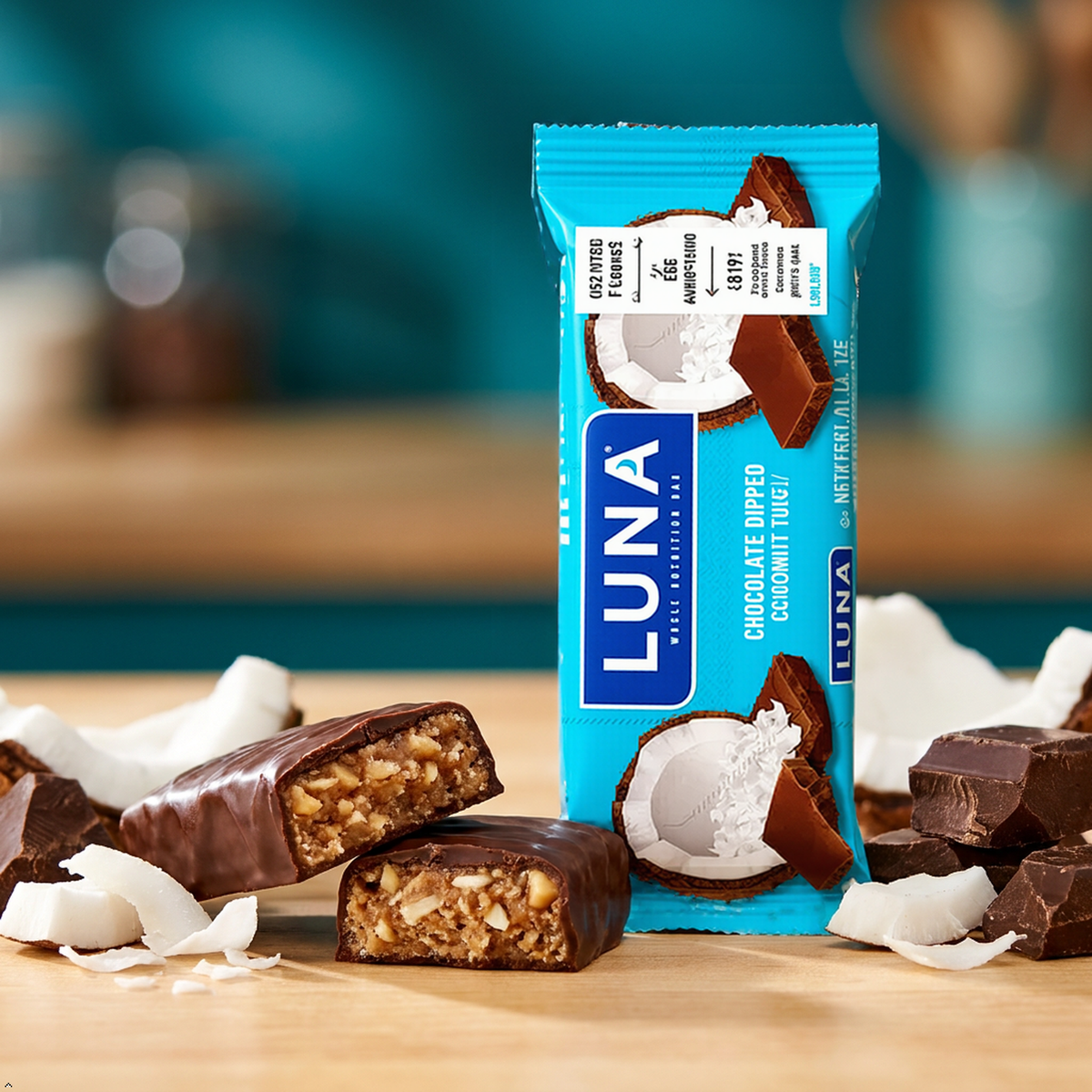 LUNA BAR - Snack Bars - Chocolate Dipped Coconut Flavor -8g of protein LUNA