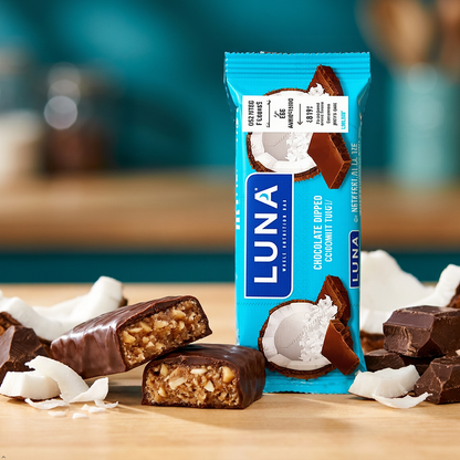 LUNA BAR - Snack Bars - Chocolate Dipped Coconut Flavor -8g of protein LUNA